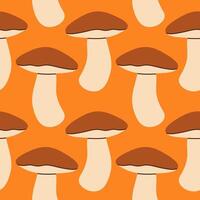 Mushrooms seamless pattern. Autumn isolated mushrooms on orange background. Square repeat pattern flat design for fall season. vector