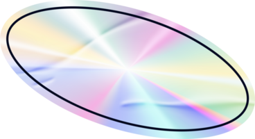 Holographic silver oval sticker. Gradient foil label with geometric shape. Metal stamp with neon iridescent texture. Rainbow tape for certificates and original products. png