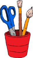 scissors and paint brushes in a cup. png