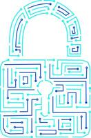 Elegant digital padlock icon with abstract circuits vector