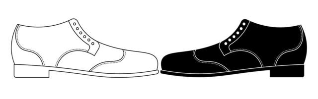outline silhouette full Brogue shoe icon set vector