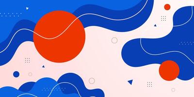 Abstract colorful fluid shapes background. Orange and blue shapes pattern on bright banner background. vector
