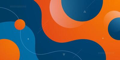 Abstract blue and orange fluid wave background. Trendy wave shapes with circle pattern design. vector