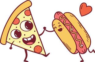 kawaii food characters with burger fries donut and soda vector
