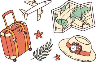 Fun beach theme doodle collection with palm tree and ice cream vector