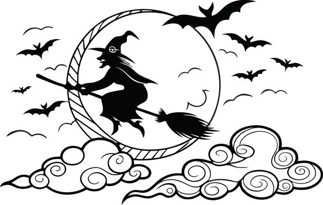 Scary halloween black shapes of ghost tree zombie and pumpkin