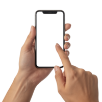 Finger Pointing at Phone Display on Transparent Background png