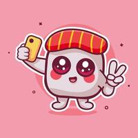 Cute sushi character taking a selfie vector