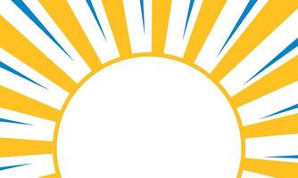 Abstract background of yellow and blue sunburst rays with white semicircle bottom space vector