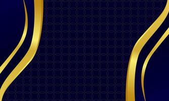 Modern curved golden ribbons framing rich luxury blue background with subtle circular lattice vector