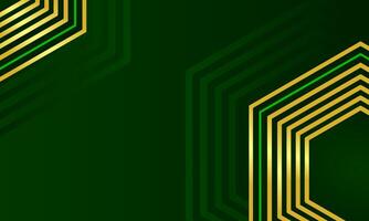 Luxury aesthetic abstract background with corner gold hexagon lines on dark green vector