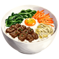 korean beef rice bowl with vegetables and egg png