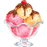 ice cream sundae with cherry on top, transparent background png