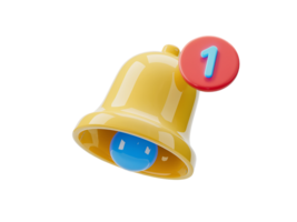 Yellow notification bell icon one new message on transparent background png