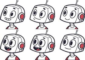 Robot Face Icon Set in Clean Outline Style on White Background vector