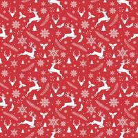 Christmas seamless pattern with reindeer and snowflakes on red background vector