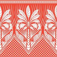A red and white pattern with a palm tree and leaves vector