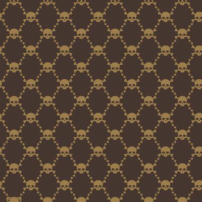 A brown and gold pattern with skulls on it