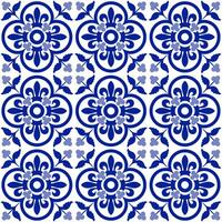 A blue and white tile pattern with flowers vector