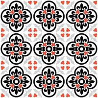 A black and white pattern with red flowers vector