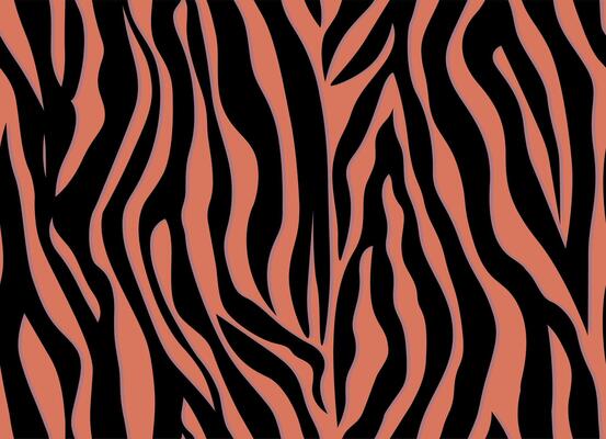 A zebra print fabric with black and orange stripes