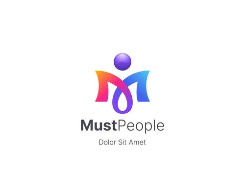 Abstract colorful letter m people logo