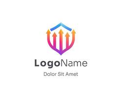 Abstract colorful shield with arrow up logo vector