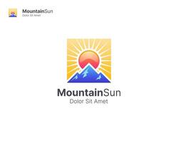 Simple mountain with sun logo gradient vector