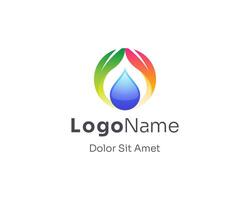 Abstract colorful water drop with leaf logo vector