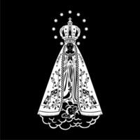 The virgin mary is shown in white on a black background vector