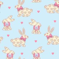 A pattern with rabbits and hearts on a blue background vector