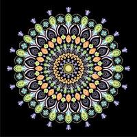 A circular pattern with colorful flowers on a black background vector