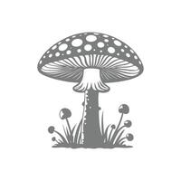 Detailed Illustration of a Grey Mushroom with Spots and Surrounding Flora vector