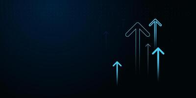 The Uptrend Arrows blue growing on dark background A series of glowing, blue lines Arrow form an upward arrow shape, representing finance vector
