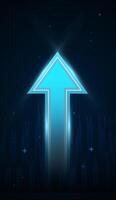 The blue arrow pointing up concept for business growing, trading up trend, digital arrow blue with lighting in it pointing on the top direction concepts on dark background vector
