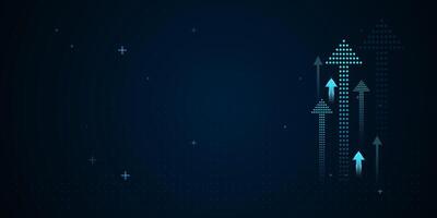The multiple upward-pointing arrows composed of glowing blue dots, symbolizing growth and progress. illustration vector