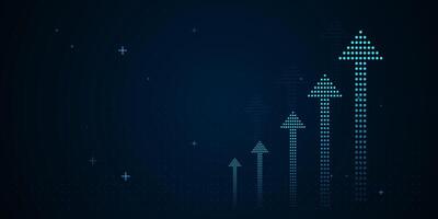 The arrows vary in size and brightness, creating a dynamic effect that conveys upward momentum and digital advancement. illustration vector