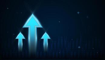 Three blue arrows directed point upward with Gradient realistic illustration, three blue arrows pointing up concept for growing up finance, trading up trend, digital vector