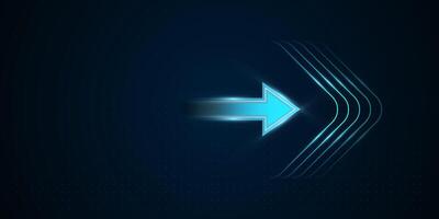 A glowing blue arrow points right, set against a dark, grid-like digital background, evoking speed, progress, and direction. illustration vector