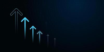 The Business arrow up process increase to success and Up Arrows growing on dark background A series of glowing, representing finance, business illustration vector