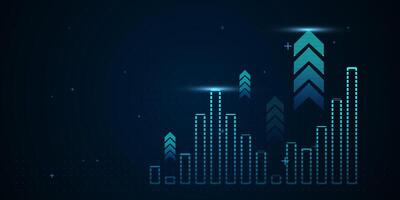 A glowing blue bar chart with rising columns on dark background, symbolizing data growth and financial progress.. illustration vector