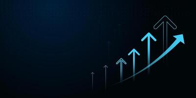 Upward Arrows blue growing on dark background A series of glowing, representing finance vector