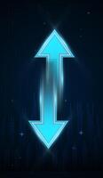 Two arrows pointing up and down in different ways, transfer arrows blue with lighting in it pointing in different direction concepts on dark blue background vector
