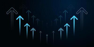 Upward Arrow Blue for Business arrow up process increase to success and Up Arrows growing on dark background A series of glowing, vector