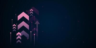 A futuristic digital arrow up on dark background showcases multiple pink arrows pointing upward, symbolizing financial growth advancement illustration vector
