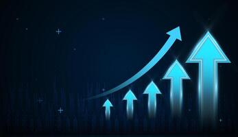The upward three arrows concepts with light blue arrows chart low to high value of finance, business, trading, currency, banking, growing in illustration vector