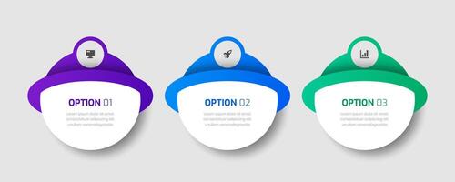 Business Infographic Abstract Template with Circle Label, 3 Options and Icon for Presentation vector