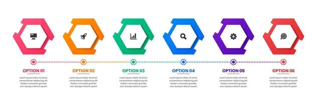 Hexagon Infographic Element Design Templates with Icons and 6 Options. Suitable for Process Diagram, Presentations, Workflow Layout, Banner vector
