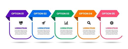 Arrow Infographic Element Design Templates with Icons and 5 Options. Suitable for Process Diagram, Presentations, Workflow Layout, Banner, Infographic vector