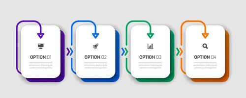 Business Infographic Template with Rounded Label, Arrows, 4 Options and Icon for Presentation vector